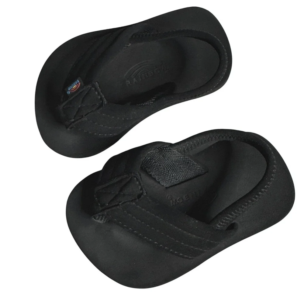 Rainbow Kids Grombow Sandals Black Thong Flip Flops with Backstrap Toddler 3/4